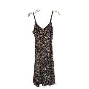 Y2K Midi Leopard Animal Print Slip Dress Adjustable Straps Size Small Fairy Sexy